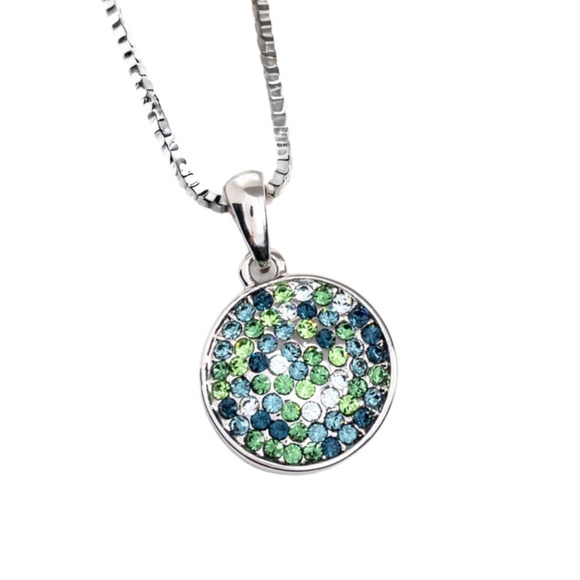 Pave Disk Pendant with Indian Sapphire and Multi Swarovski Crystals - Picture 1 of 1